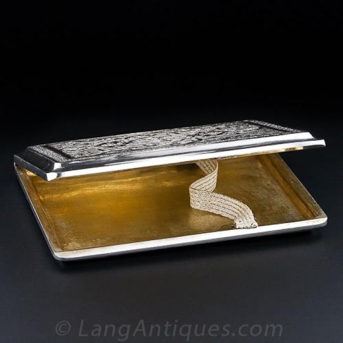 Silver Metal Cigarette Case W/ Engraved Design