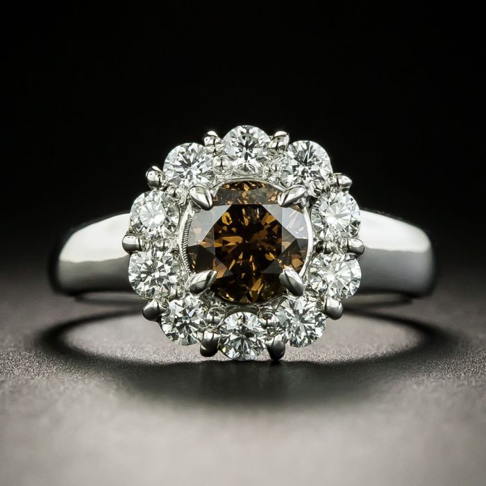 1 Carat Fancy Brown Diamond Engagement / wedding set, Floating Halo Ro –  mondi.nyc