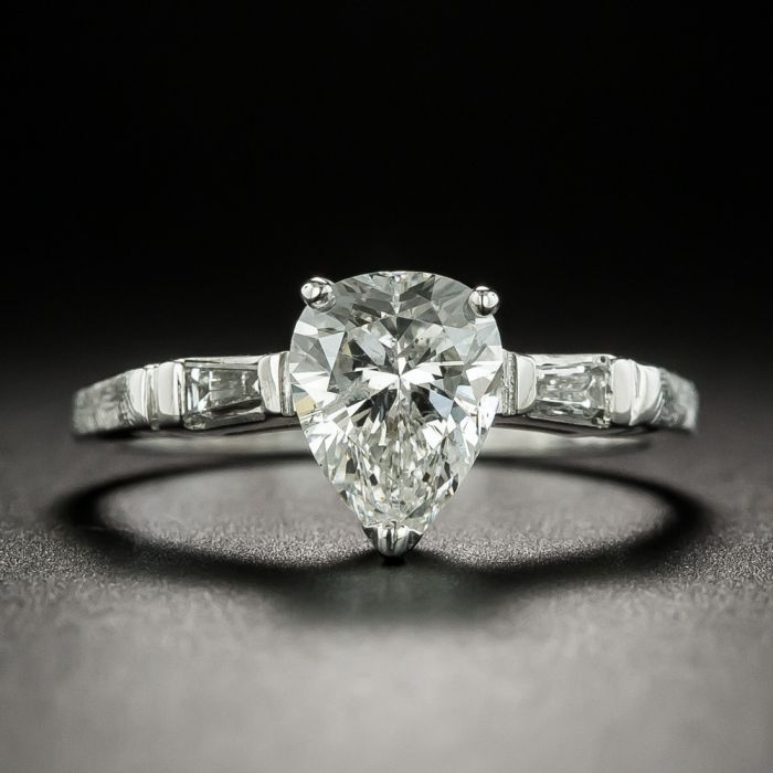 1 Ct Pear Diamond Engagement Ring- 1 1/2 Ct Tdw