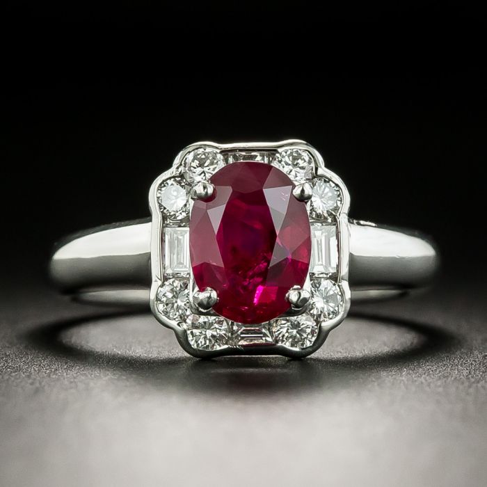 Emery Round Ruby and Baguette Diamond 1 1/2 ctw Womens Wide Shank Engagement  Ring 14K White Gold | TriJewels