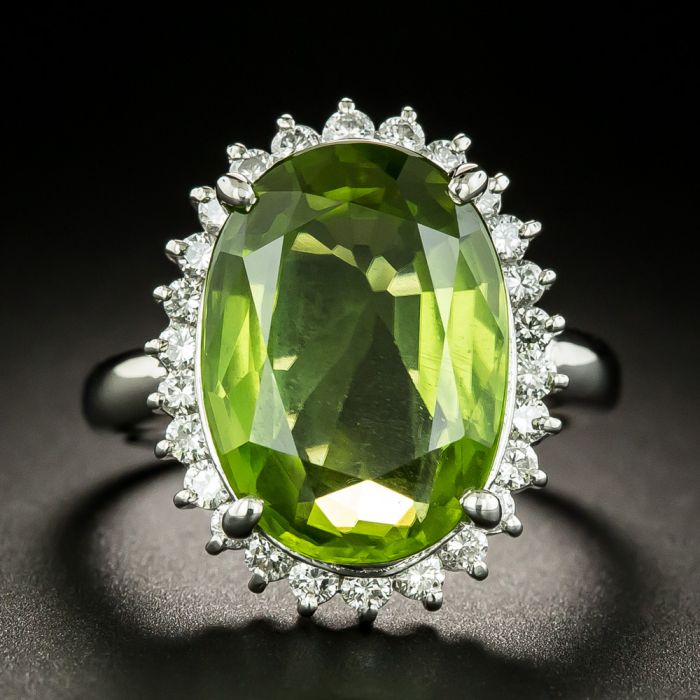 1 Carat Peridot Engagement Ring Floral Moissanite Halo Wedding Ring Vintage  Romantic