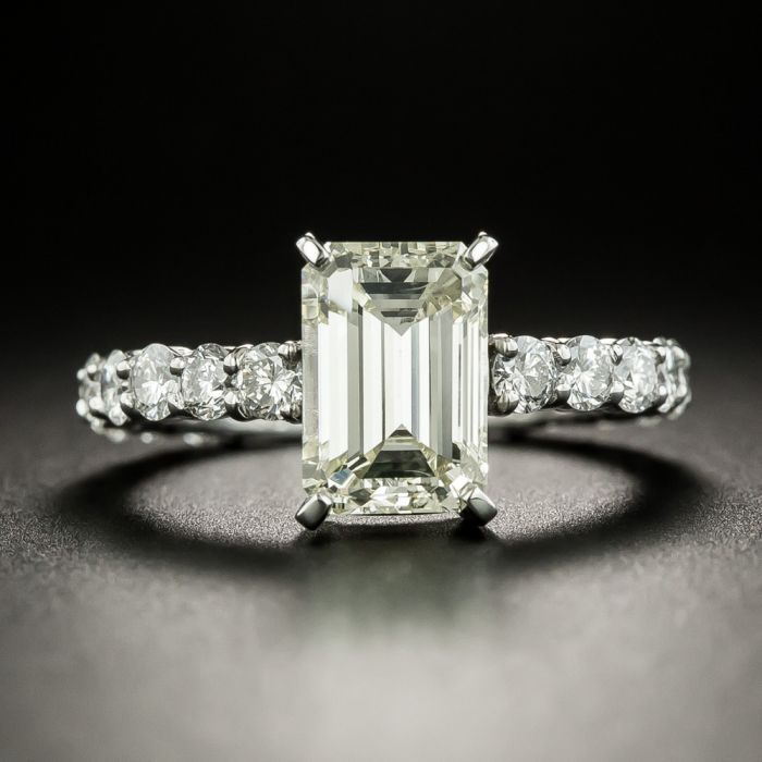 14KT White Gold 1 Carat Emerald Diamond solitaire engagement ring  RIN-SOL-0429