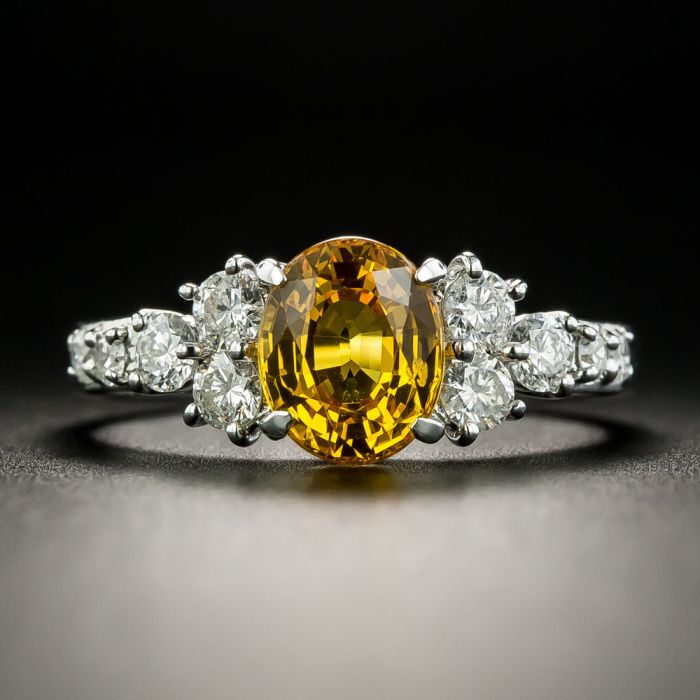 Estate 2.42 Carat Yellow Sapphire and Diamond Ring