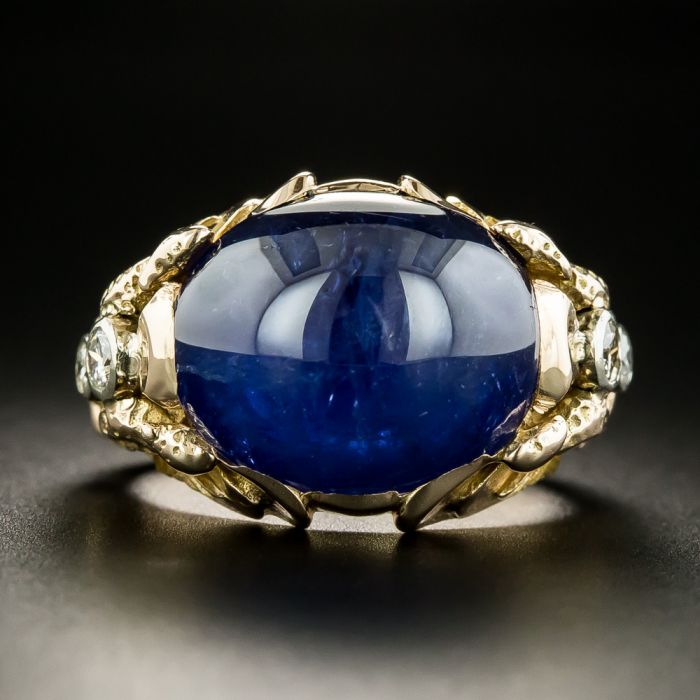 Estate 20.00 Carat Cabochon Sapphire and Diamond Sea Horse Ring
