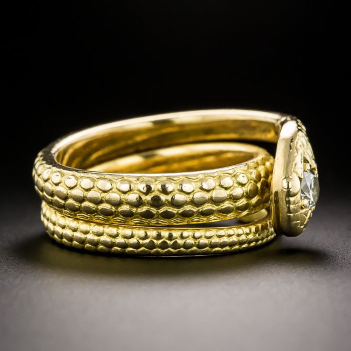 18ct Yellow Gold Antique Snake Ring With Rose Cut Diamond Eyes – BURLINGTON
