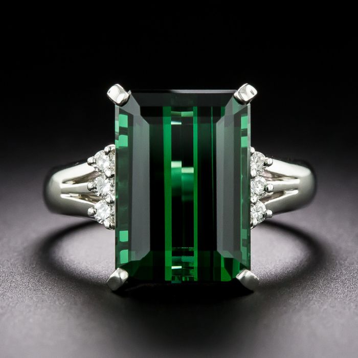 Green Tourmaline & Diamond Ring ~ 3+ Carat – Fancy Flea Antiques
