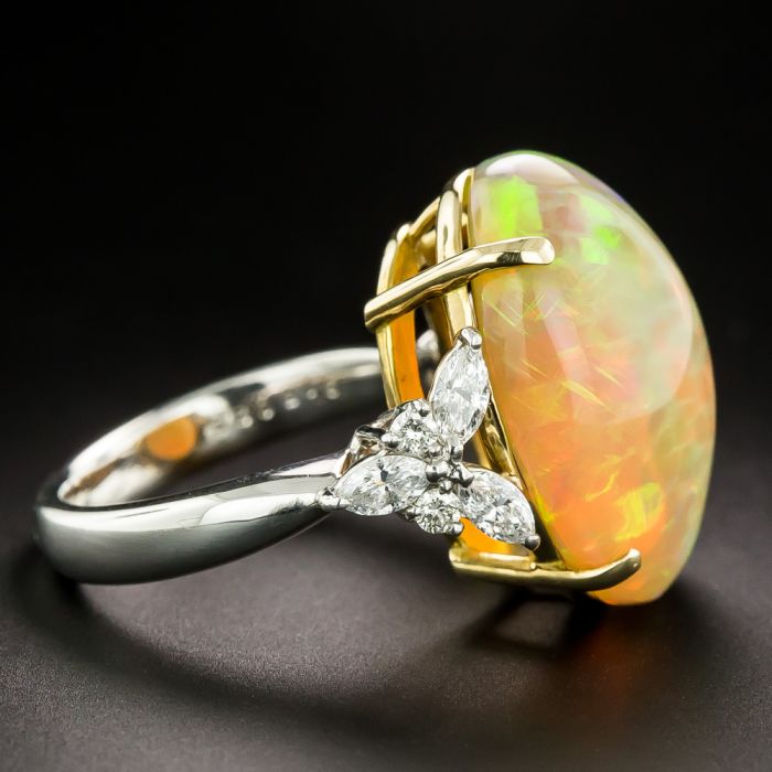 Estate Mexican Fire Opal and Diamond Ring