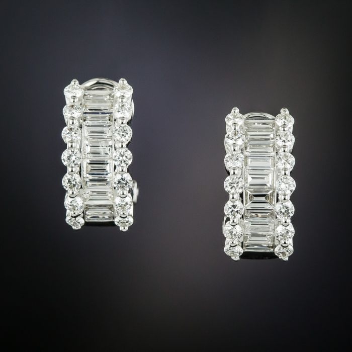 Baguette Diamond Channel Set Huggie Hoop Earrings  Lanes Jewellery   Prestige Watches In Holt Norfolk