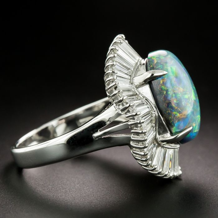 Estate Black Opal and Diamond Ballerina Ring - GIA