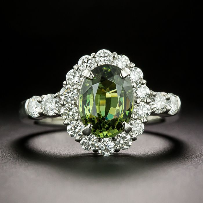 Estate Color Change Demantoid Garnet and Diamond Ring GIA
