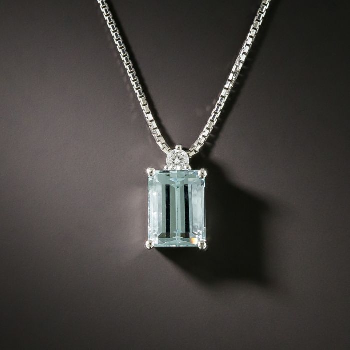 2.08 Ct Emerald Cut Aquamarine Diamond Fancy Pendant Chain 925 Sterling Silver 