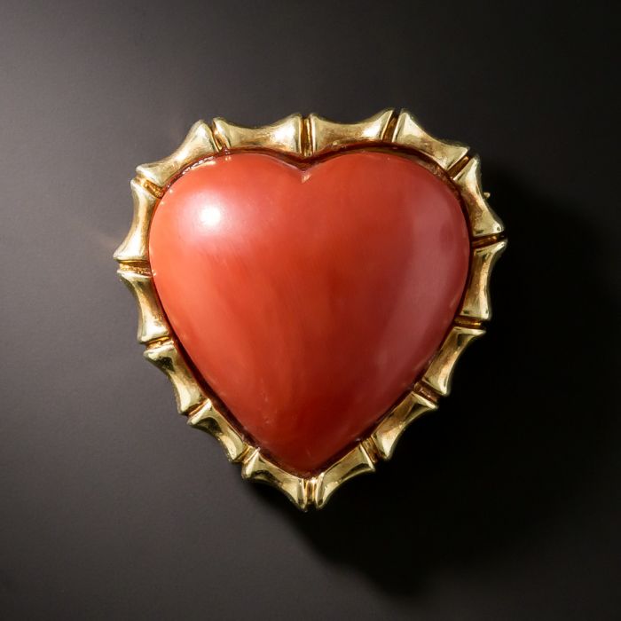 Estate Heart-Shaped Coral Brooch