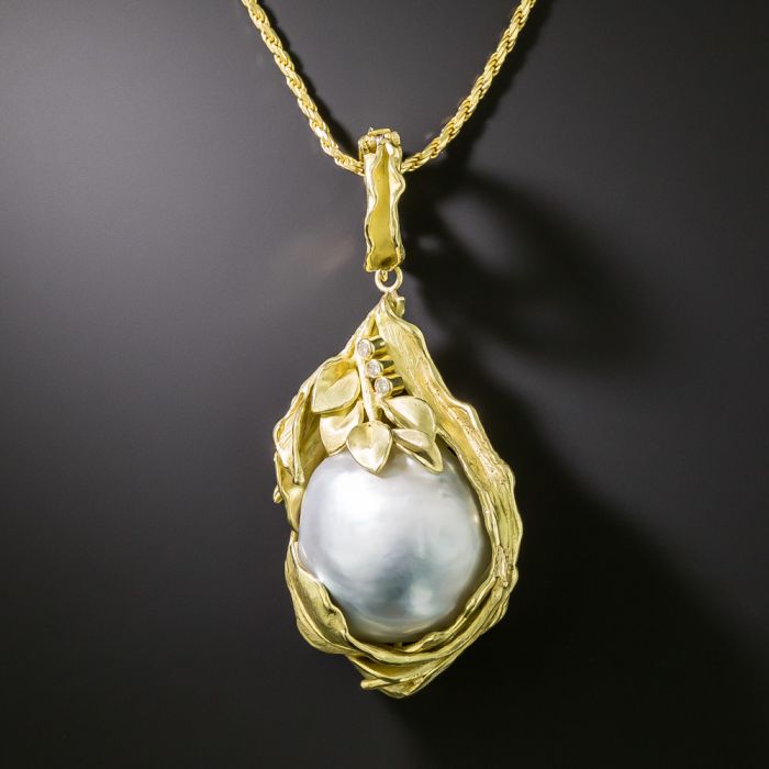 White & Gold Pearl Necklace - Estate Fine Jewelry