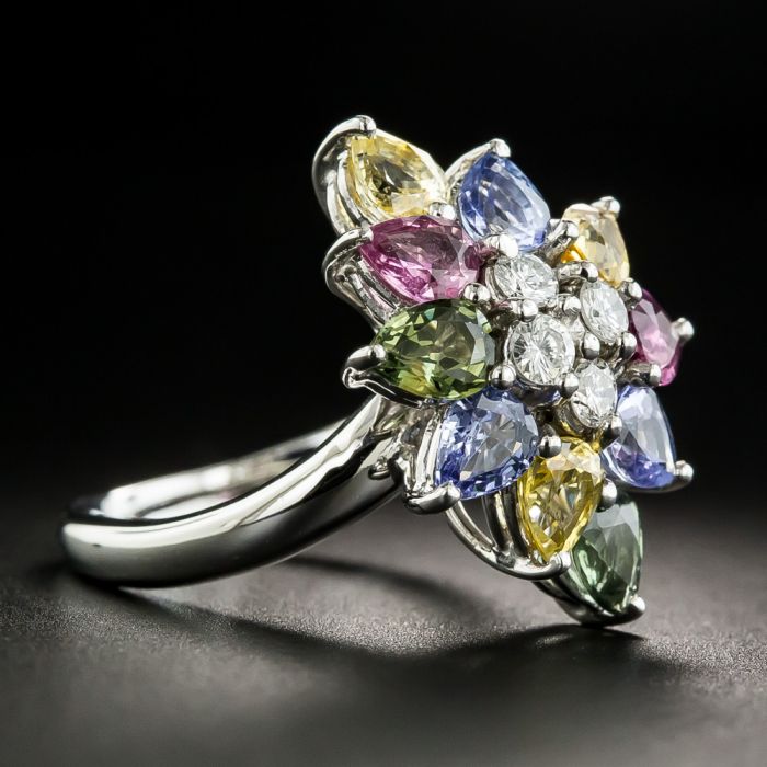Natural Multi-Colour Gemstone Ring in 18k Pure Gold - Meerah - By Monika