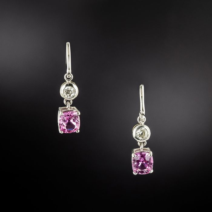 Estate Pink Sapphires and Diamond Dangle Earrings