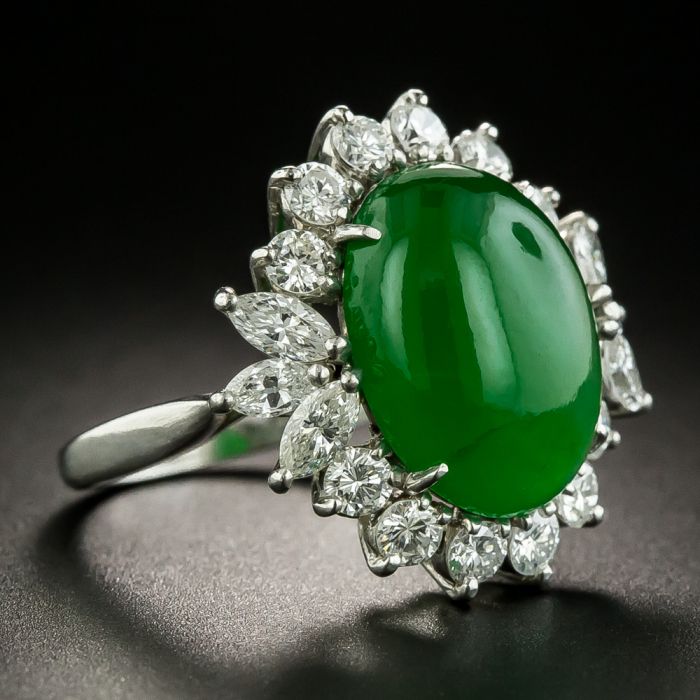 Fine Estate Jade and Diamond Ring GIA