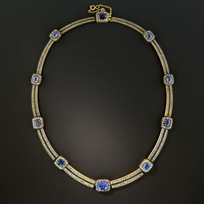 Vintage Sapphire Diamond 18K Drop Necklace 2 Carats For Sale at 1stDibs | vintage  sapphire necklace, sapphire necklace vintage, antique sapphire necklace