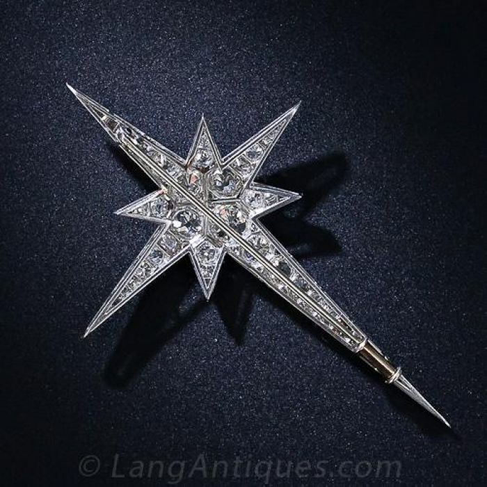 French Art Deco Diamond North Star Brooch
