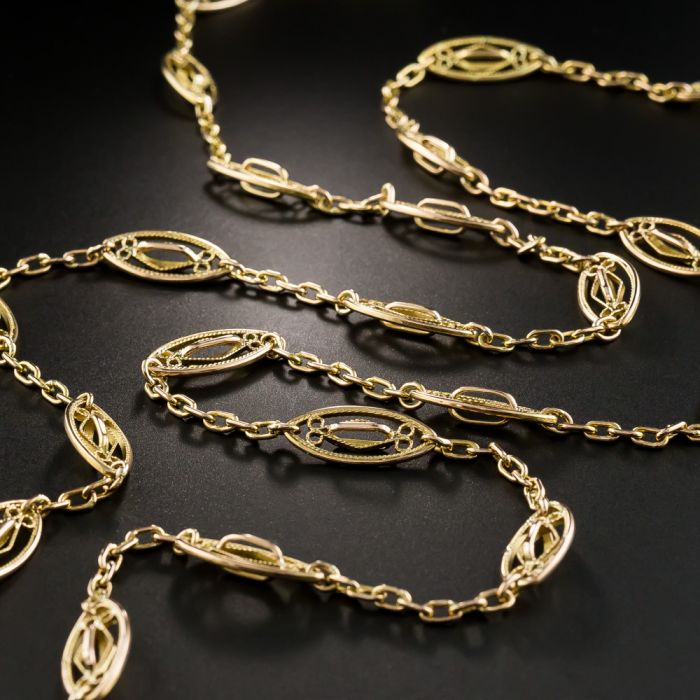 French Long 18K Gold Chain Necklace