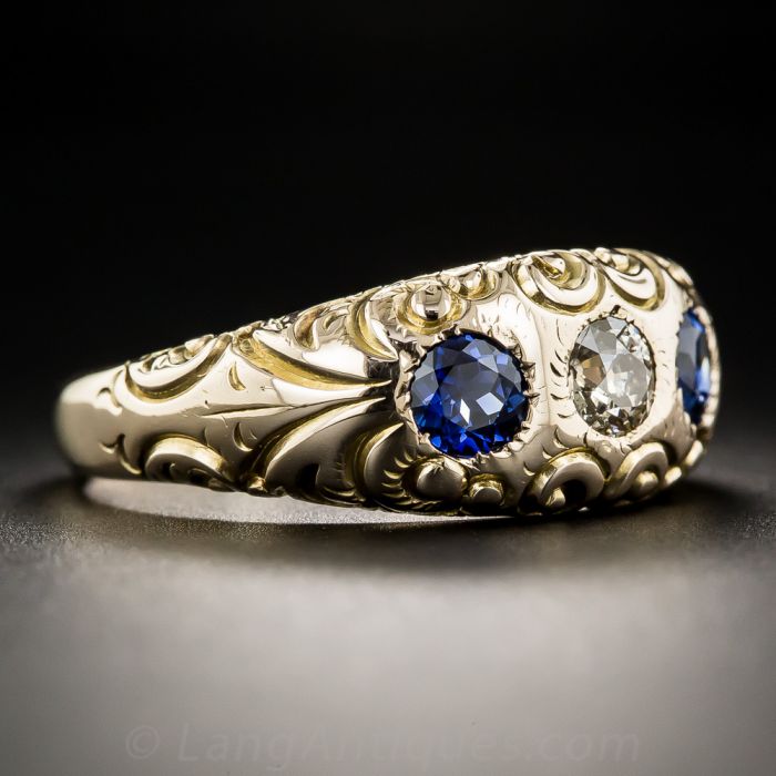 Behoort Jeugd zacht Gent's Diamond and Sapphire Gypsy Ring