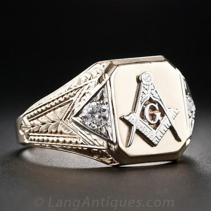 Vintage 14K Two-Tone Gold Diamond Freemason Masonic Cigar Band Ring - A&V  Pawn