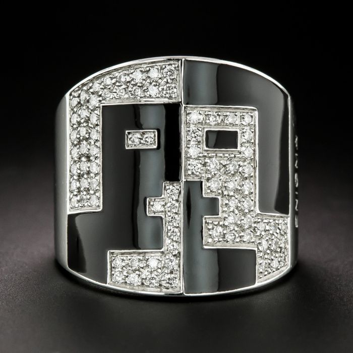 Gianni Bulgari Enigma Talking Heads Diamond and Enamel Ring