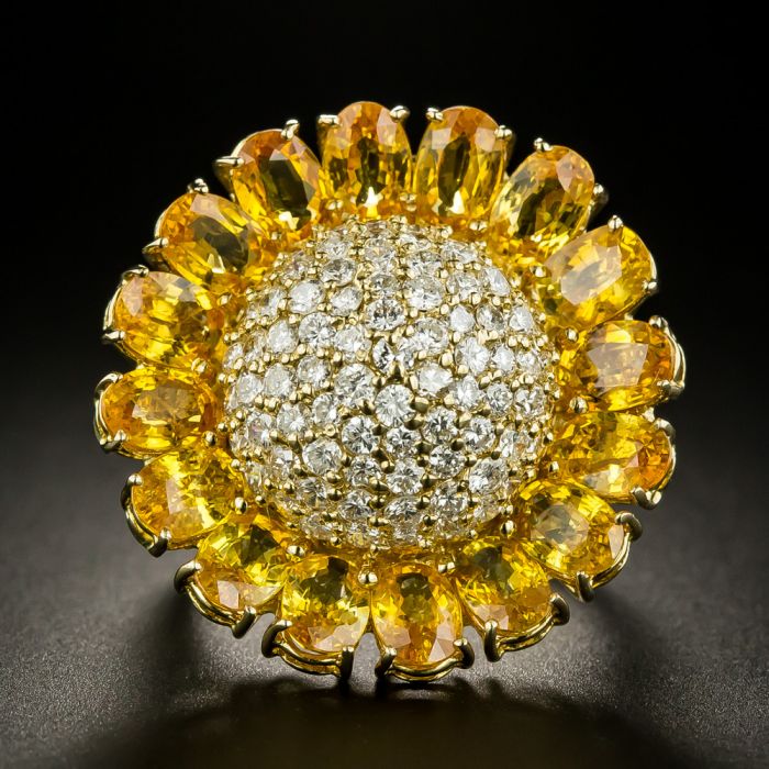 golden sapphire and diamond sunflower ring 2 10 3 13719