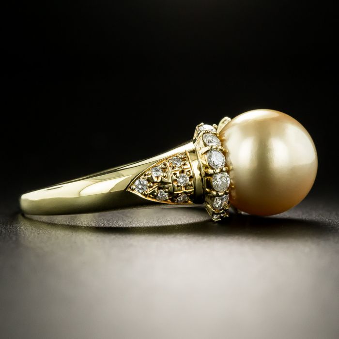 Diamond ring with hot sale pearl accents