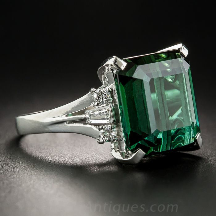 Green Tourmaline and Diamond Vintage Halo Engagement Ring | Hazel |  Braverman Jewelry