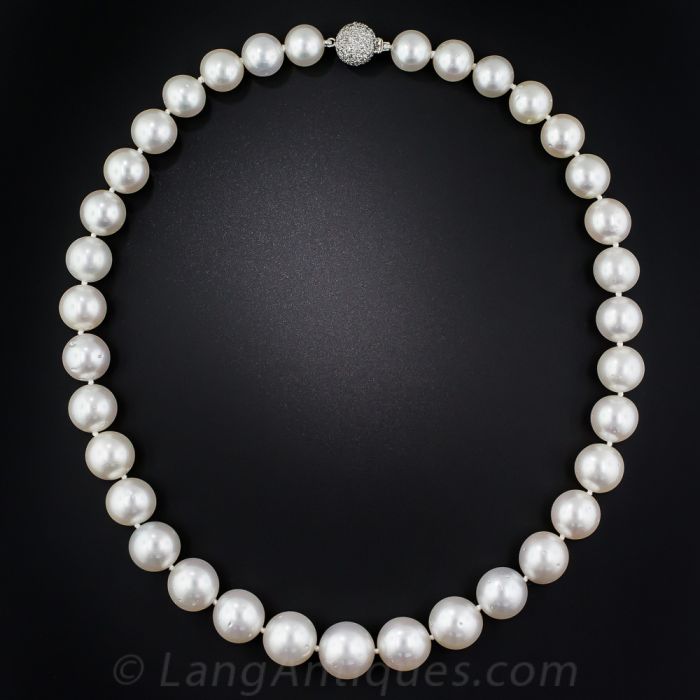 Large South Sea Pearl Strand with Diamond Clasp