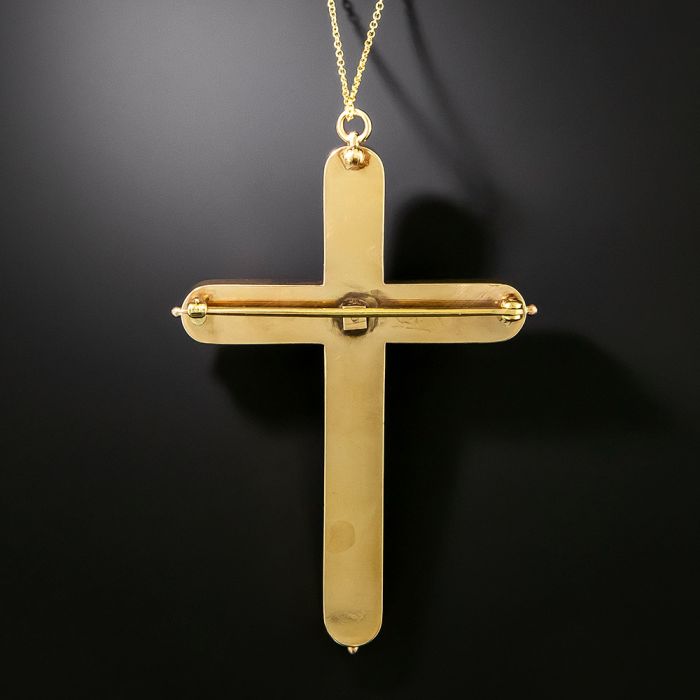 Large Victorian Turquoise and Pearl Cross Pendant Brooch