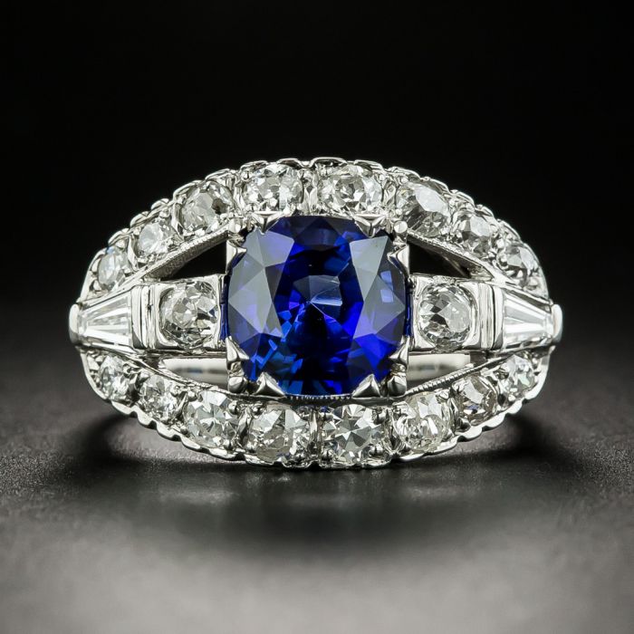 Bezel Set Diamond Ring Vintage Jewellery RIng Antique Engagement Wedding Ring Art Deco Jewellery Blue Sapphire Baguette Ring Gift Ring