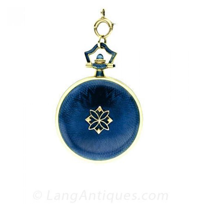 Longines Guilloche Enamel Pendant Watch and Chain