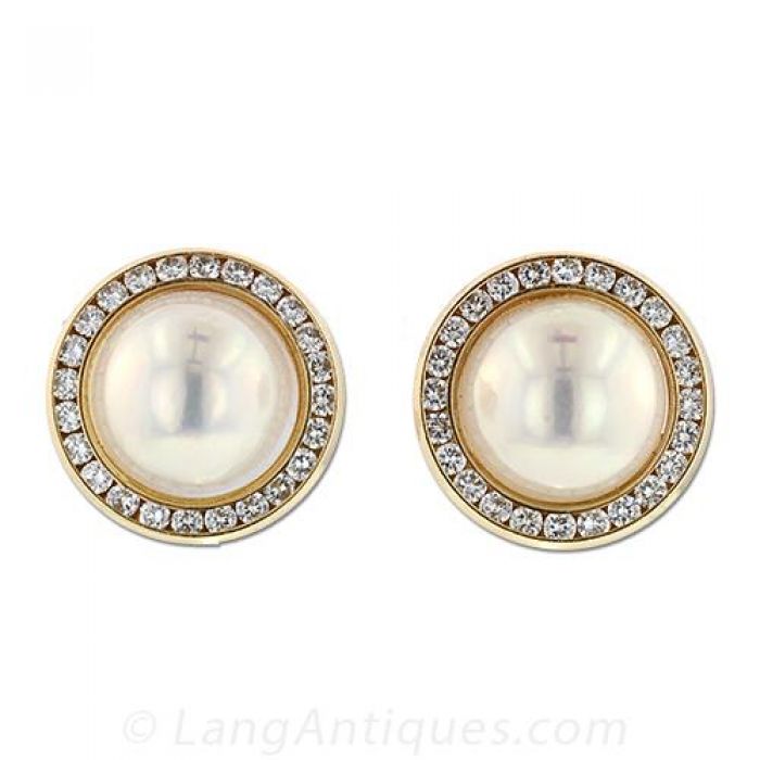 mabe pearl diamond earrings