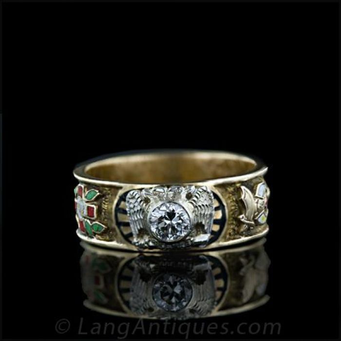Vintage Diamond Masonic Men's Ring - Ruby Lane
