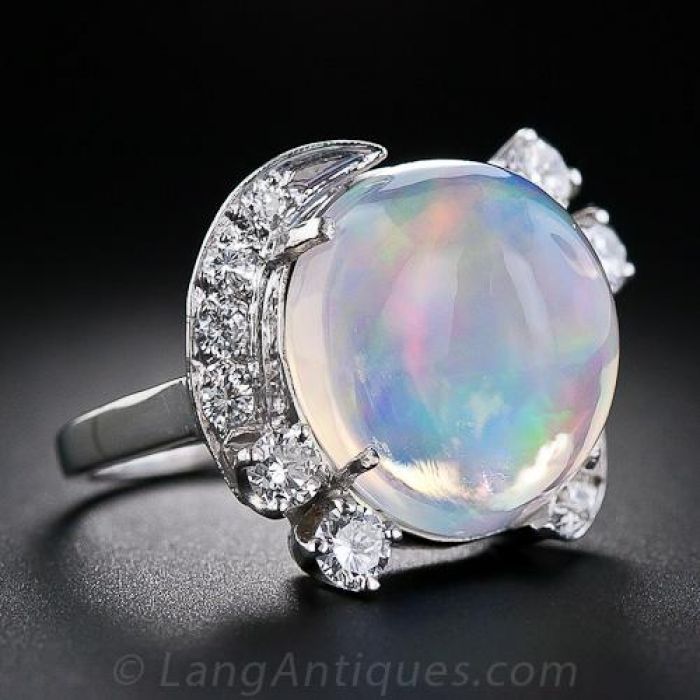 Mexican Jelly Opal and Diamond Ring