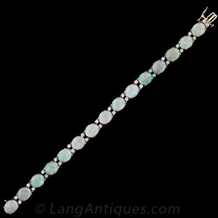 Mid 20th Century Cartier Opal and Diamond Bracelet