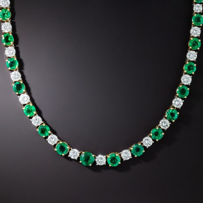 Buy Glittering Diamond and Emerald Necklace Set Online | ORRA