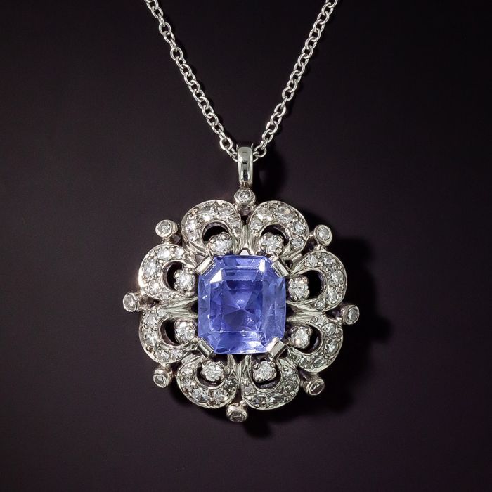 Peacock Tail Design Sapphire and Diamond Pendant Necklace