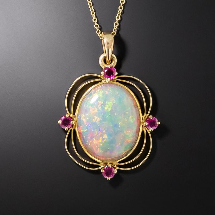 Buy Luxury Solid 925 Sterling Silver Natural Ruby and Colorful Opal Small  Pendant, Two Gemstone English Contemporary Necklace Made in England Online  in India - Etsy