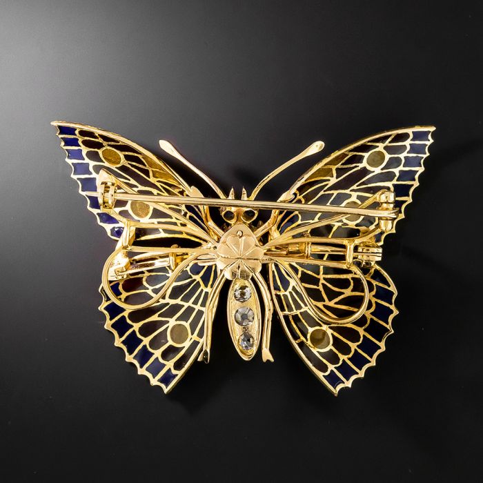 18 kt gold brooch 'butterfly' with plique-a- jour enamel…