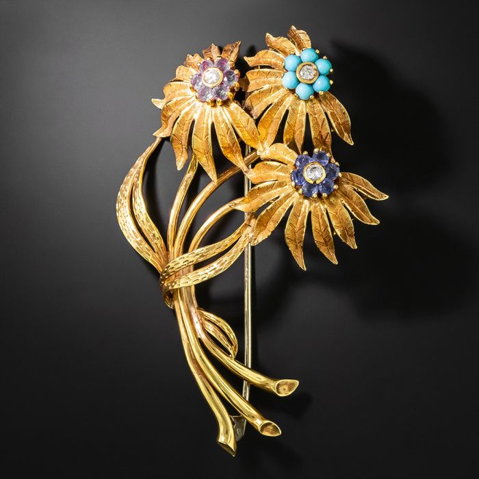 Mid-Century Triple Flower Brooch