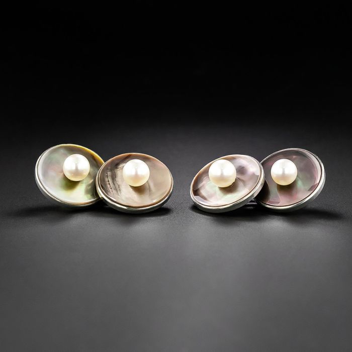 Silver cufflinks discount pearl vintage mikimoto