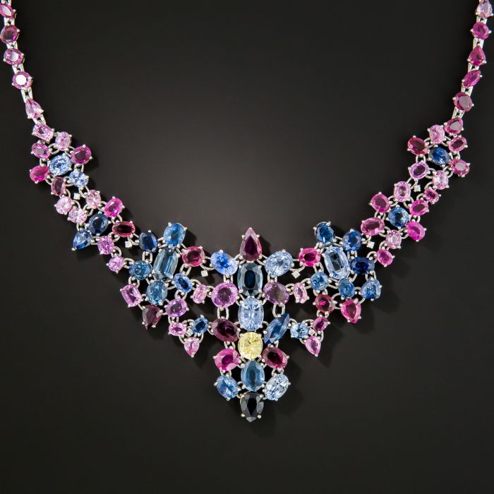 Multicolor Flat Natural Multi Sapphire Beads Necklace at Rs 40/carat in  Jaipur