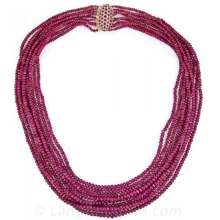 Natural Ruby Beads and Pearl Three Line Necklace Jewelry for Gift Precious  — Discovered