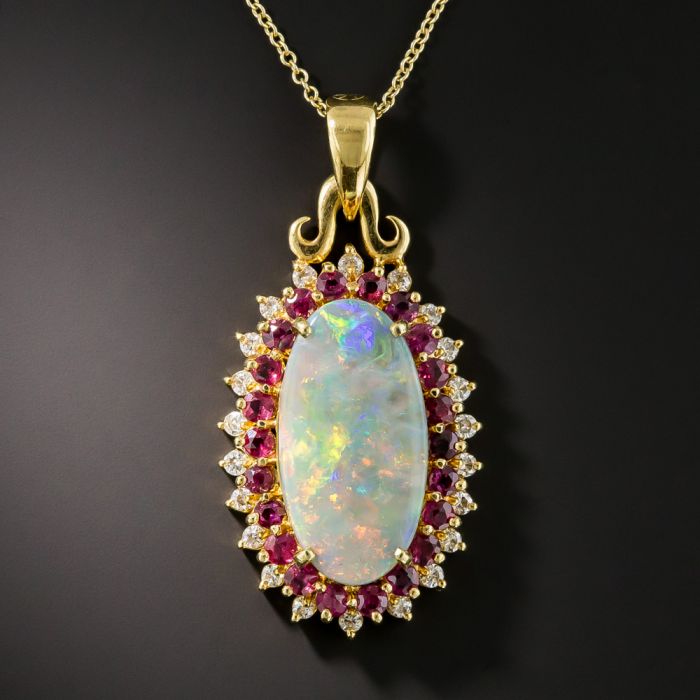 Solid 925 Sterling Silver Natural Ruby & Opal Pendant & 16
