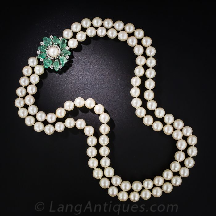 Art Deco Double Strand Pearl Necklace with 14kt Gold, Diamond and Pearl  Clasp For Sale at 1stDibs | double strand pearl necklace with diamond clasp,  how to string pearls with a clasp,
