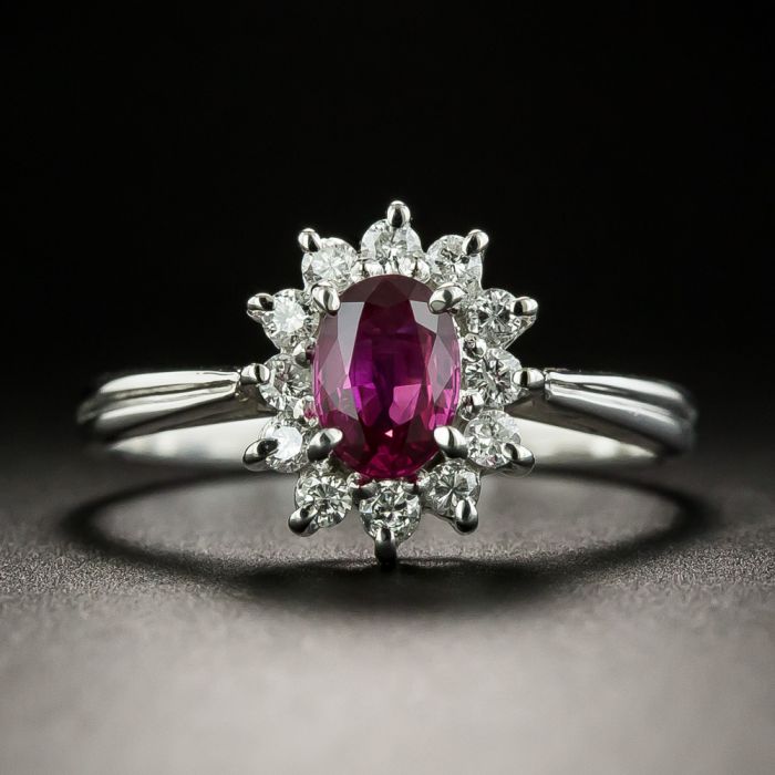 Petite .55 Carat Ruby and Diamond Halo Ring