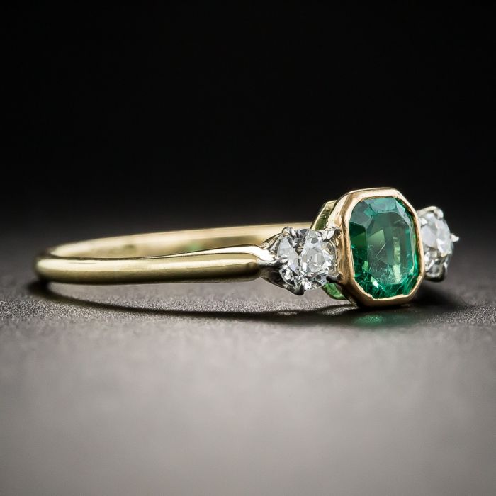 Emerald and Diamond Trilogy Gold Ring | Plaza Jewellery English Vintage  Antique Unique Jewellery
