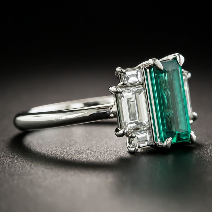 Art Deco Emerald Cut Emerald & Diamond Three Stone Ring – Erstwhile Jewelry